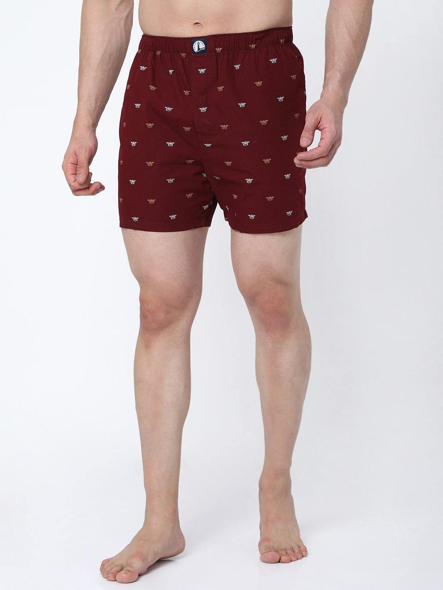 Men's Comfort Fit Boxer Shorts - Navy Multi & Burgundy ( Pack of 2)