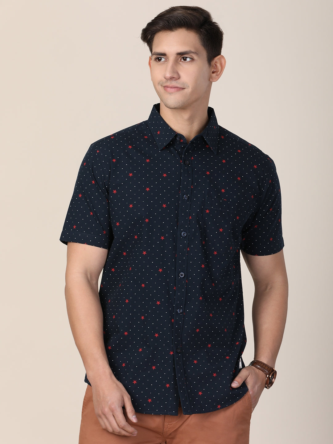 Men Blue Classic Slim Fit Printed Casual Shirt
