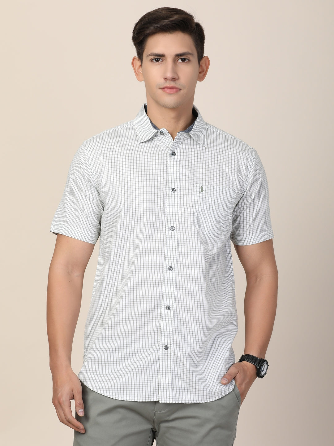 Men Standard Slim Fit Micro Checks Sheer Checked Casual Shirt