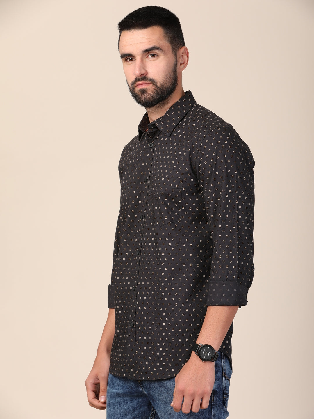 Men Spread Collar Classic Slim Fit Printed Casual Shirt