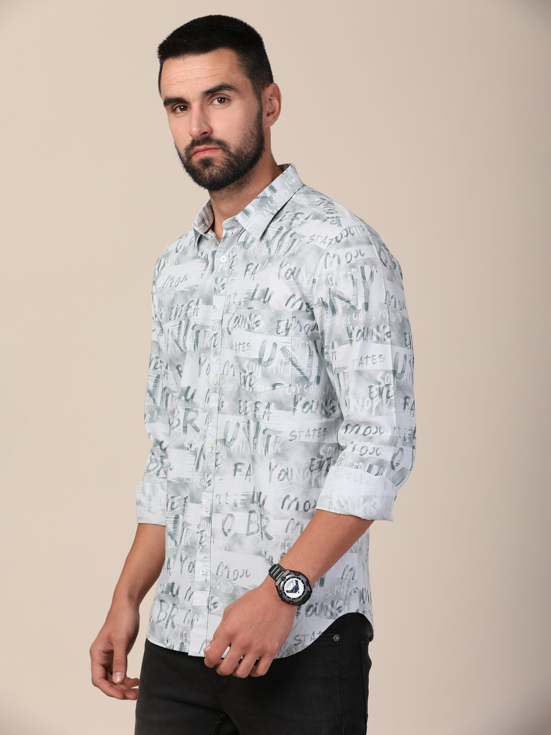 Men Classic Slim Fit Printed Casual Pure Cotton Shirt