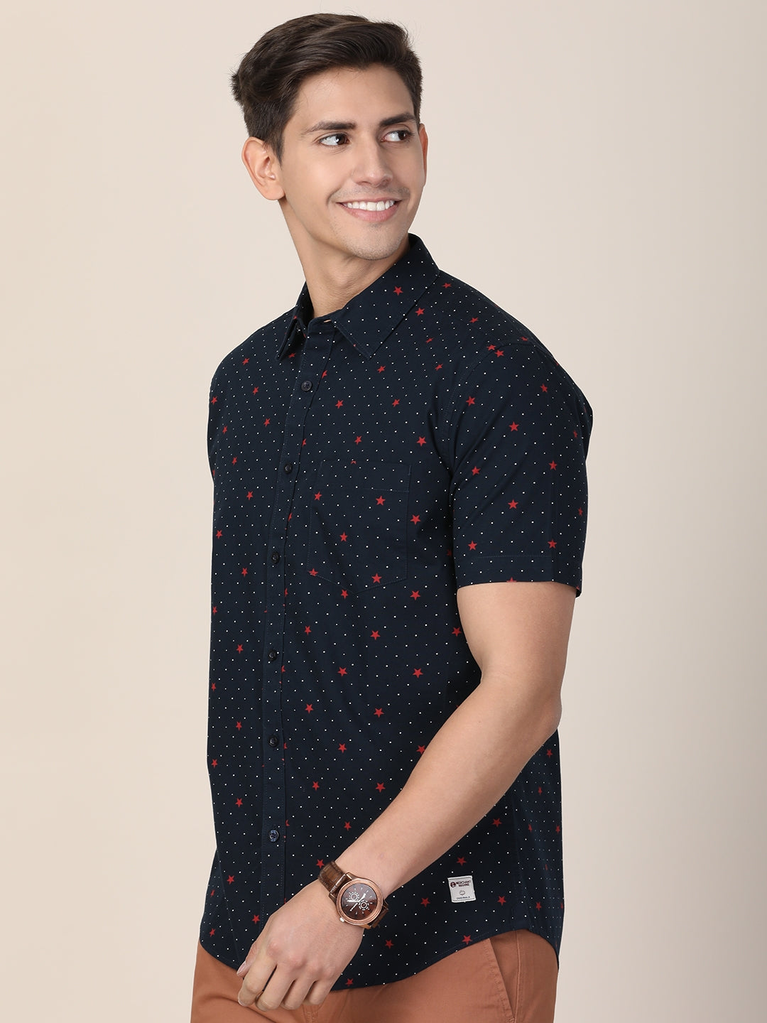 Men Blue Classic Slim Fit Printed Casual Shirt