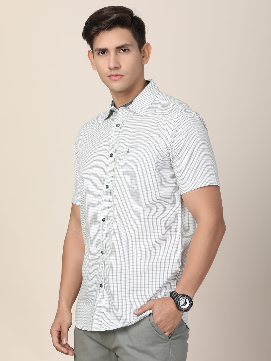 Men Standard Slim Fit Micro Checks Sheer Checked Casual Shirt