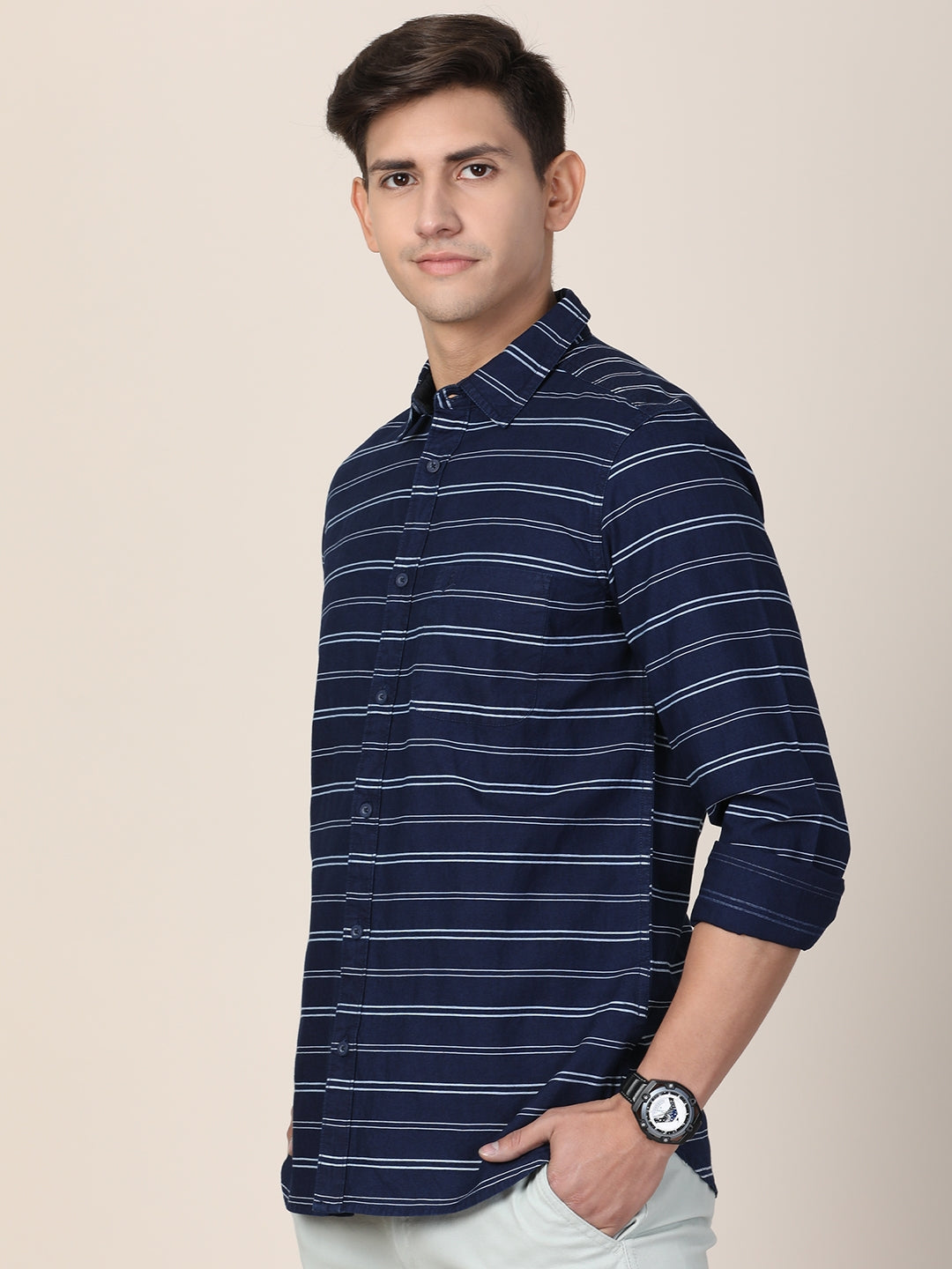 Mens Indigo Stripe Shirts Full Sleeves