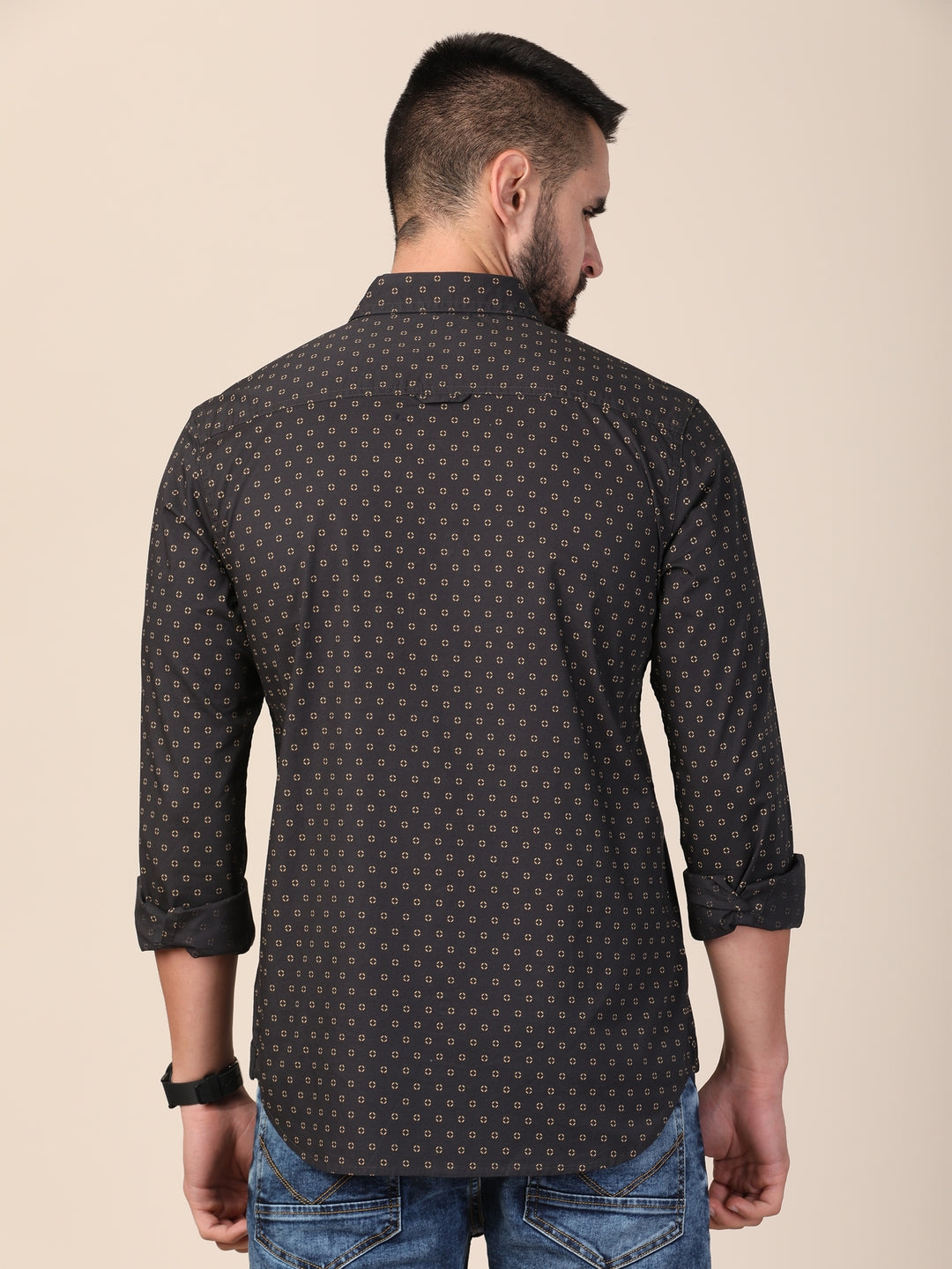 Men Spread Collar Classic Slim Fit Printed Casual Shirt