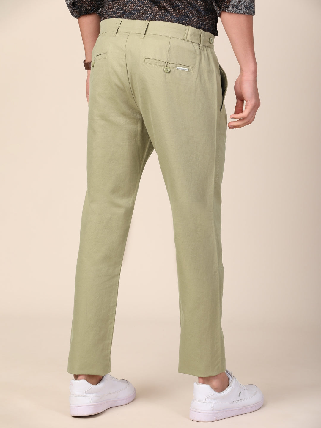 MERCHANT MARINE Men Khaki Solid Cotton Linen Regular Trousers