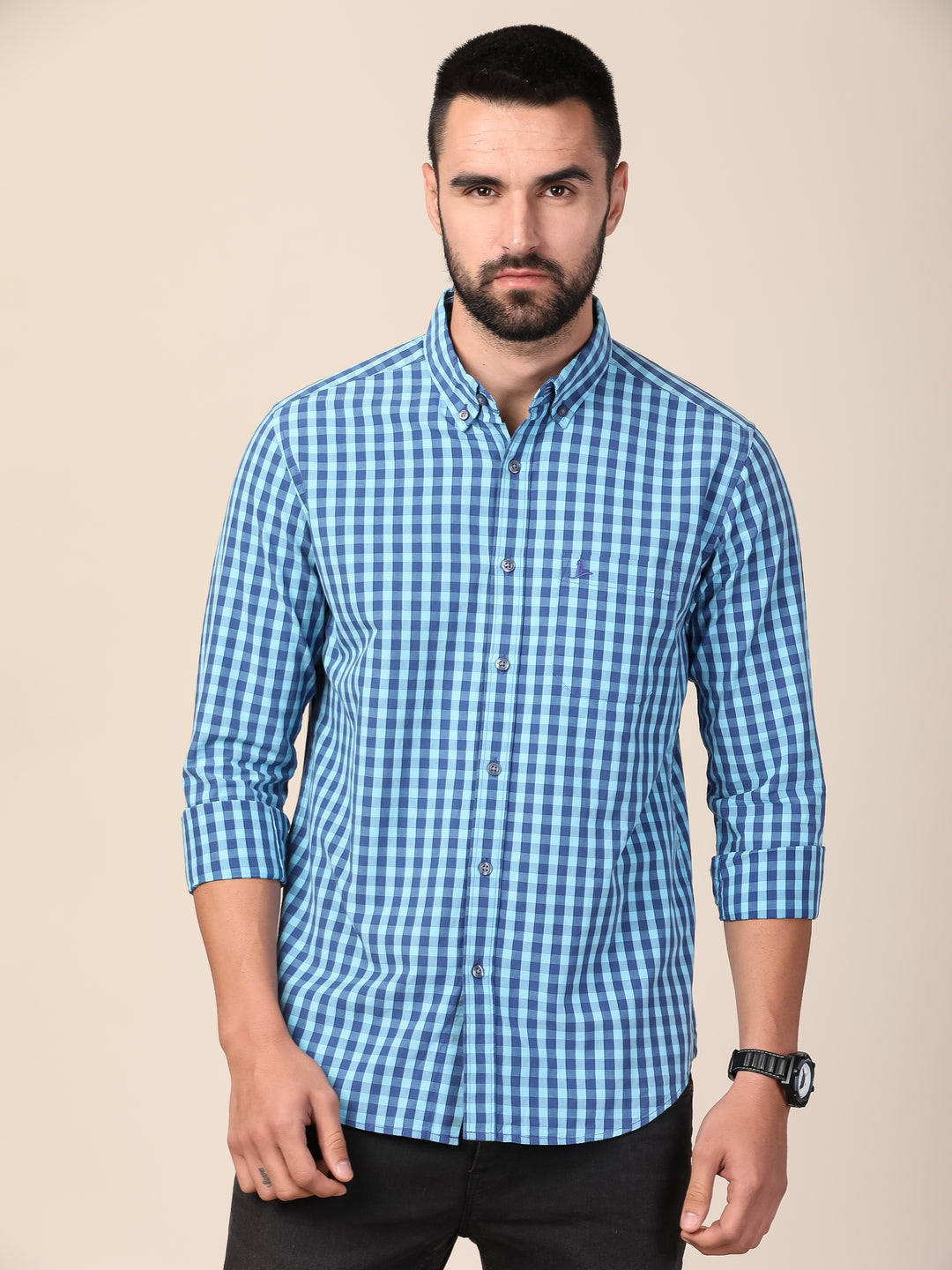 merchant-marine-men-blue-classic-slim-fit-gingham-checked-casual-shirt