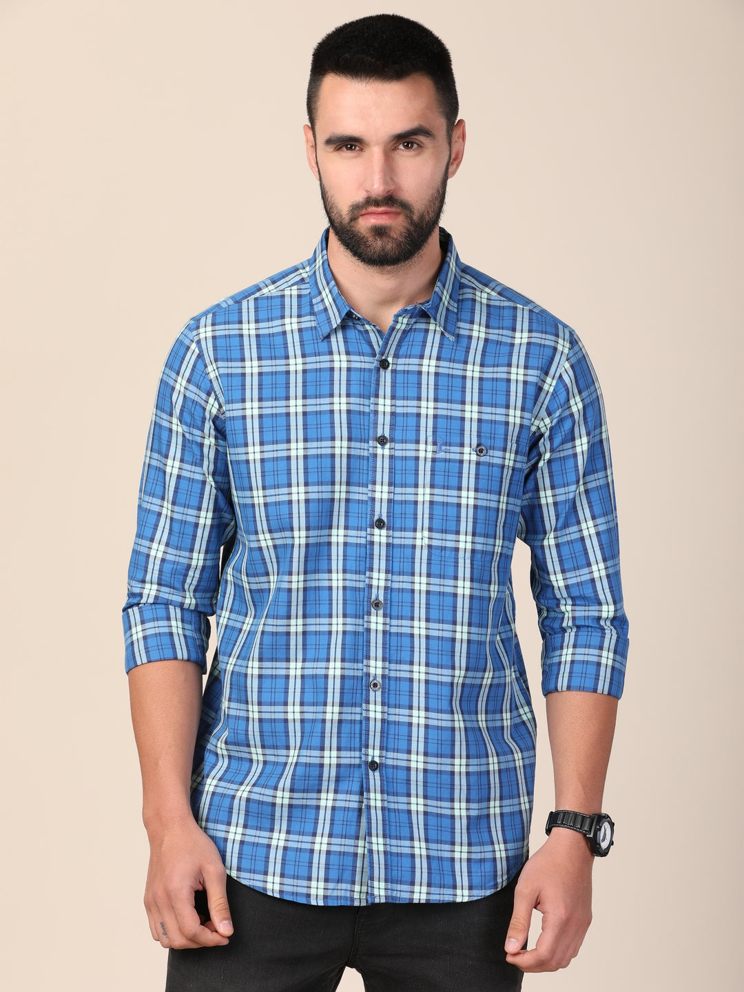 merchant-marine-men-blue-classic-slim-fit-tartan-checked-cotton-casual-shirt