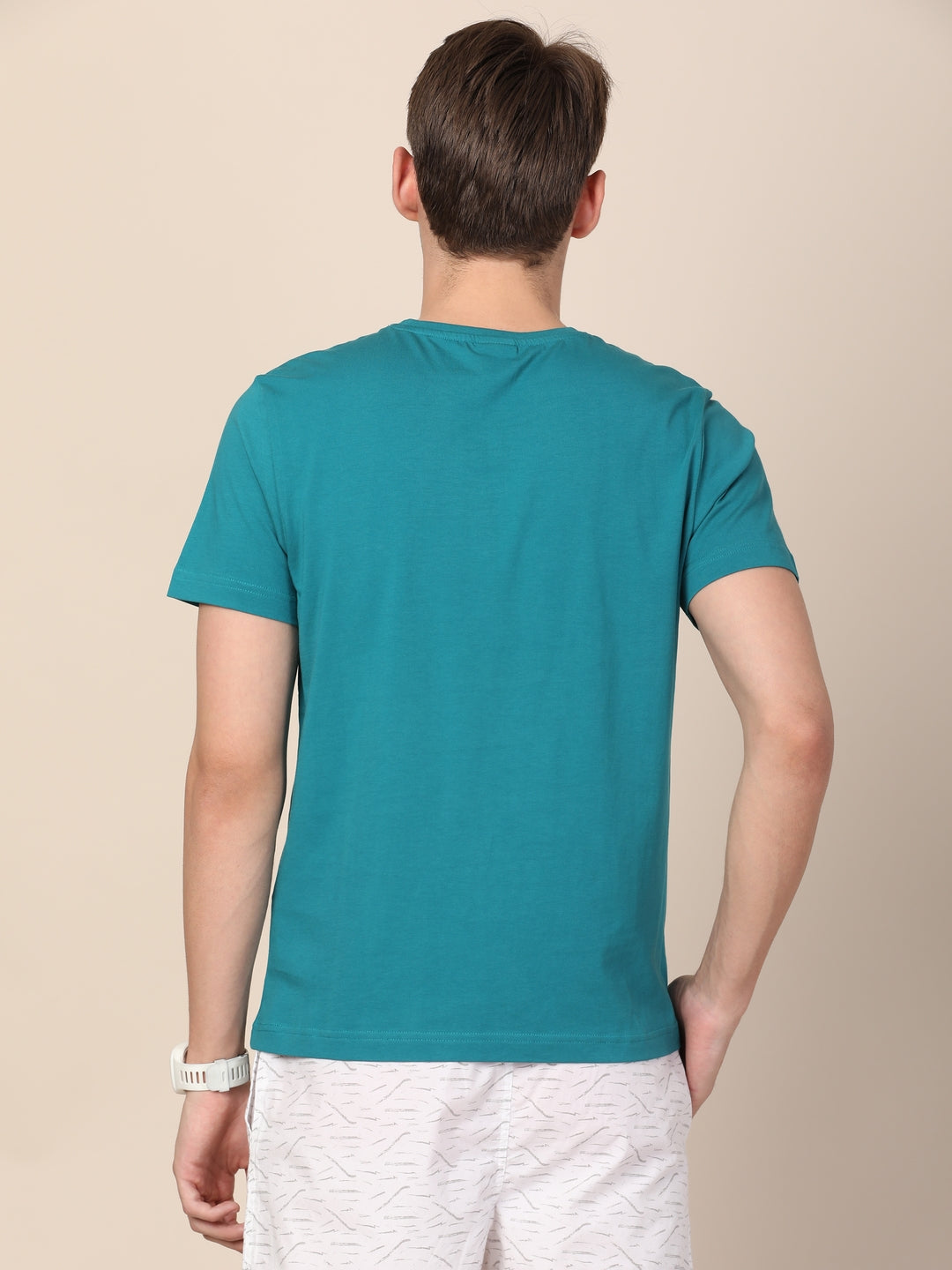 MERCHANT MARINE Men Teal Pure Cotton Regular fit T-shirt