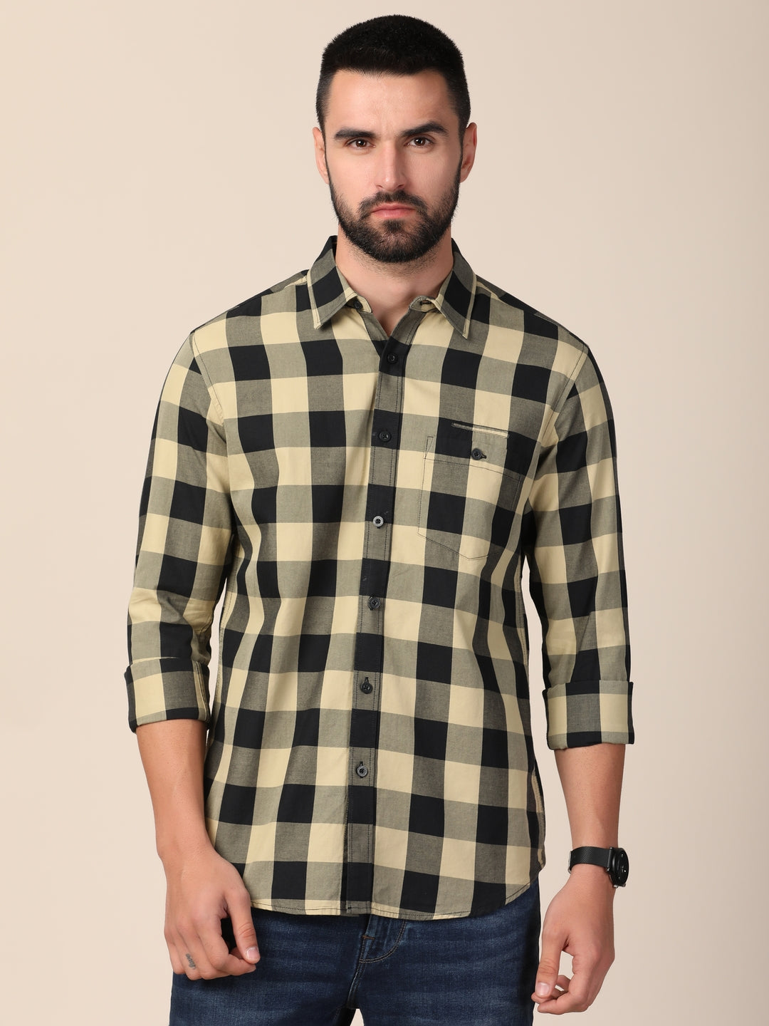merchant-marine-men-black-classic-slim-fit-buffalo-checked-casual-shirt