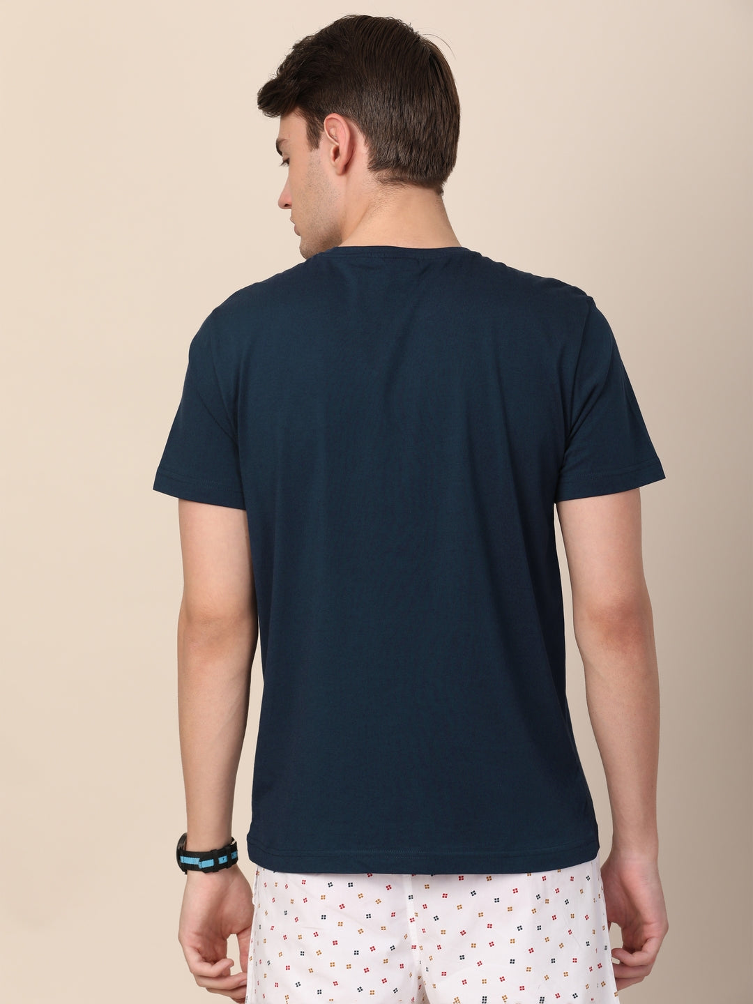 MERCHANT MARINE Men Navy Blue Solid Pure Cotton Outdoor T-shirt