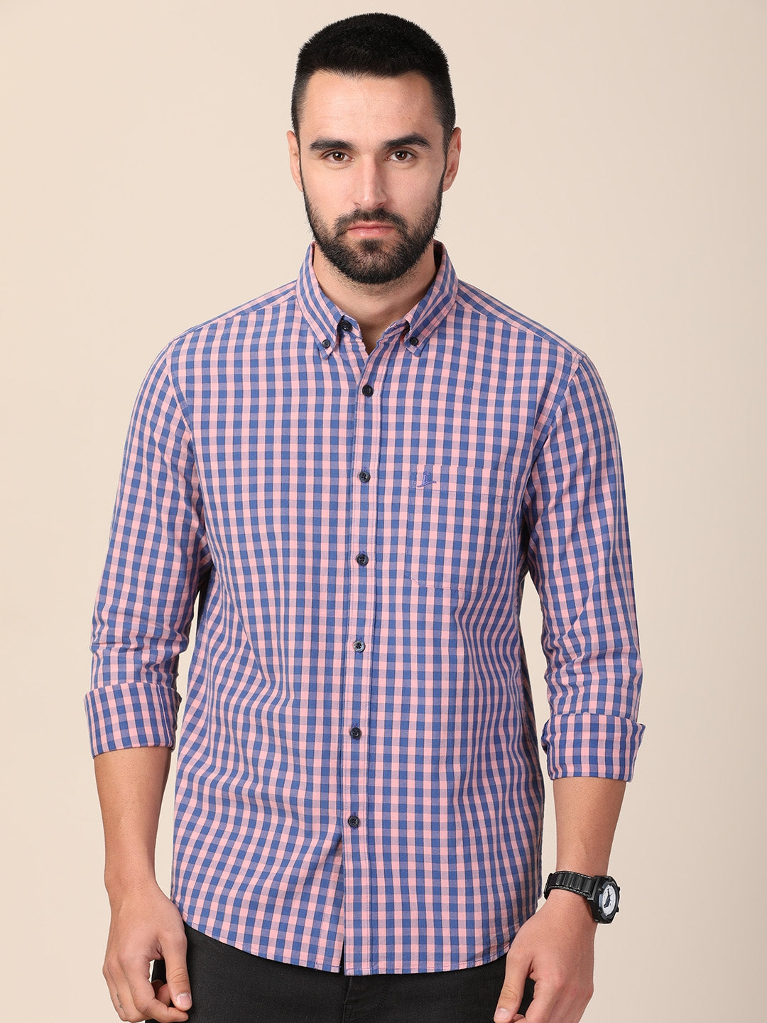merchant-marine-men-blue-classic-slim-fit-checked-casual-shirt