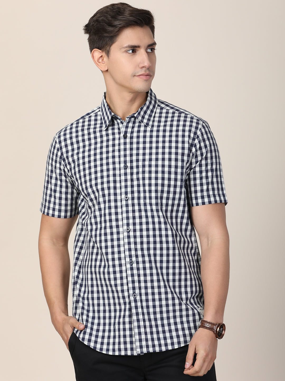 merchant-marine-men-white-&-blue-classic-slim-fit-gingham-checked-casual-shirt