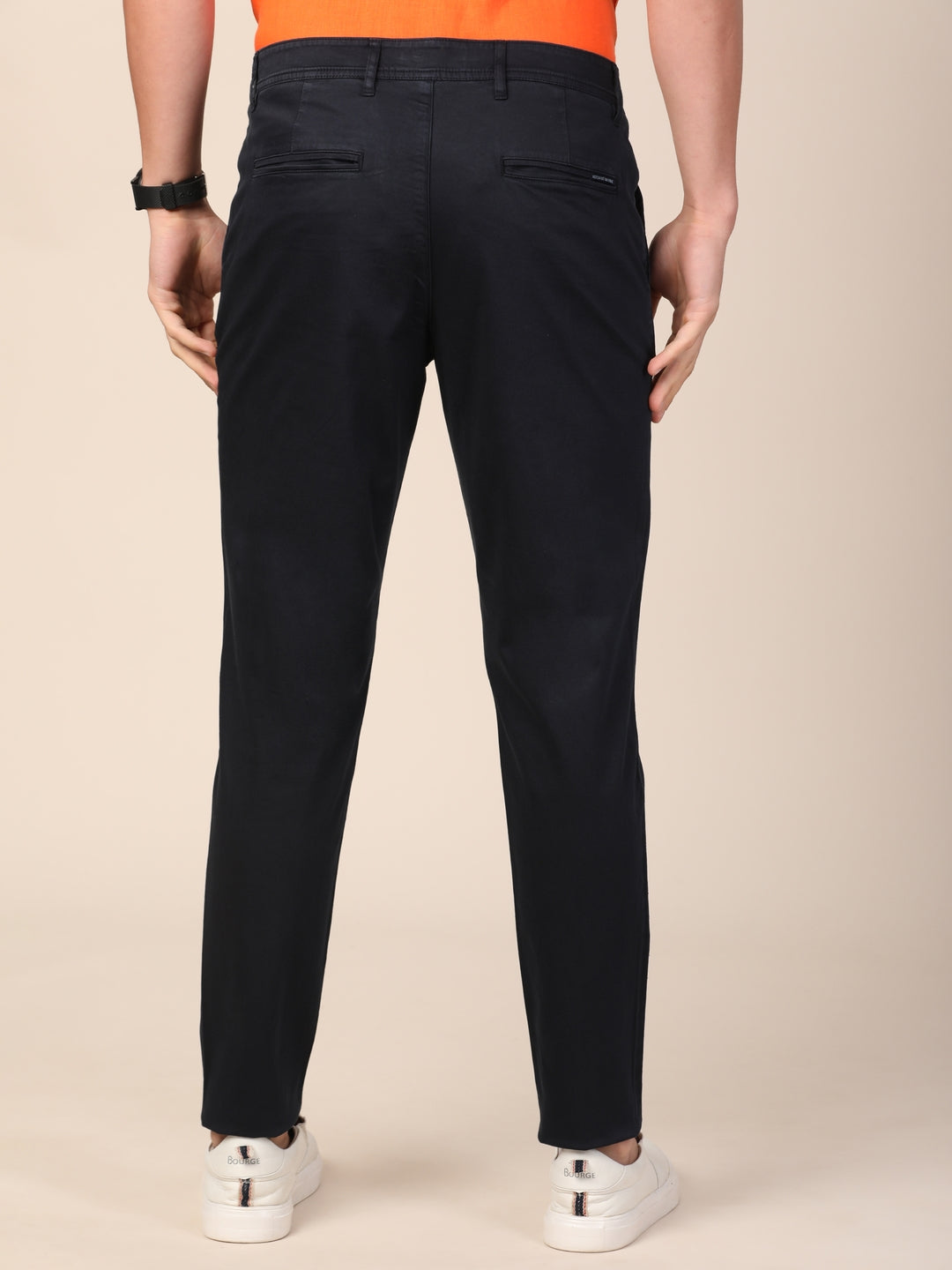 MERCHANT MARINE Men Navy Blue Solid Slim Fit Trousers
