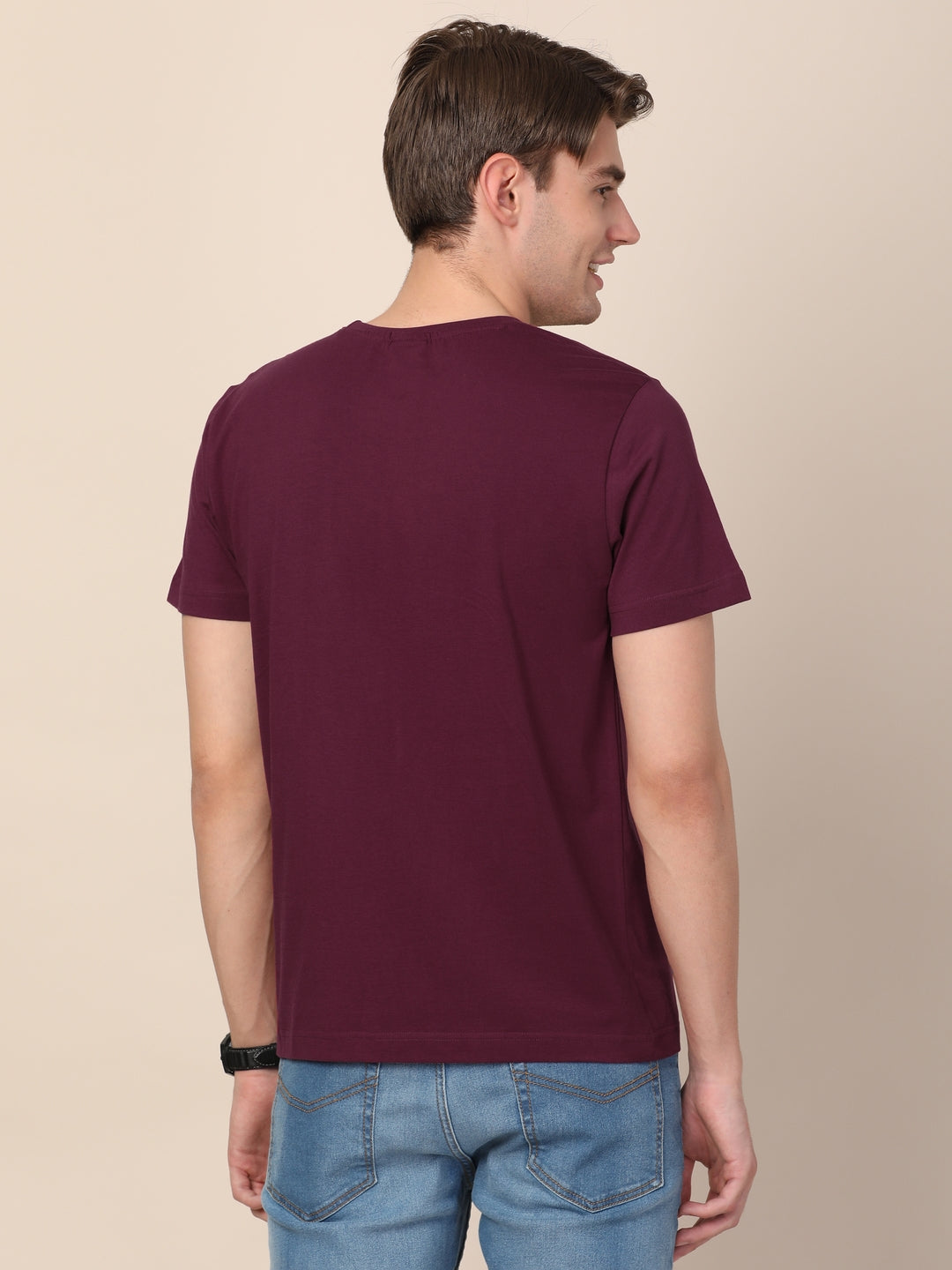 MERCHANT MARINE Men Maroon Pure Cotton T-shirt