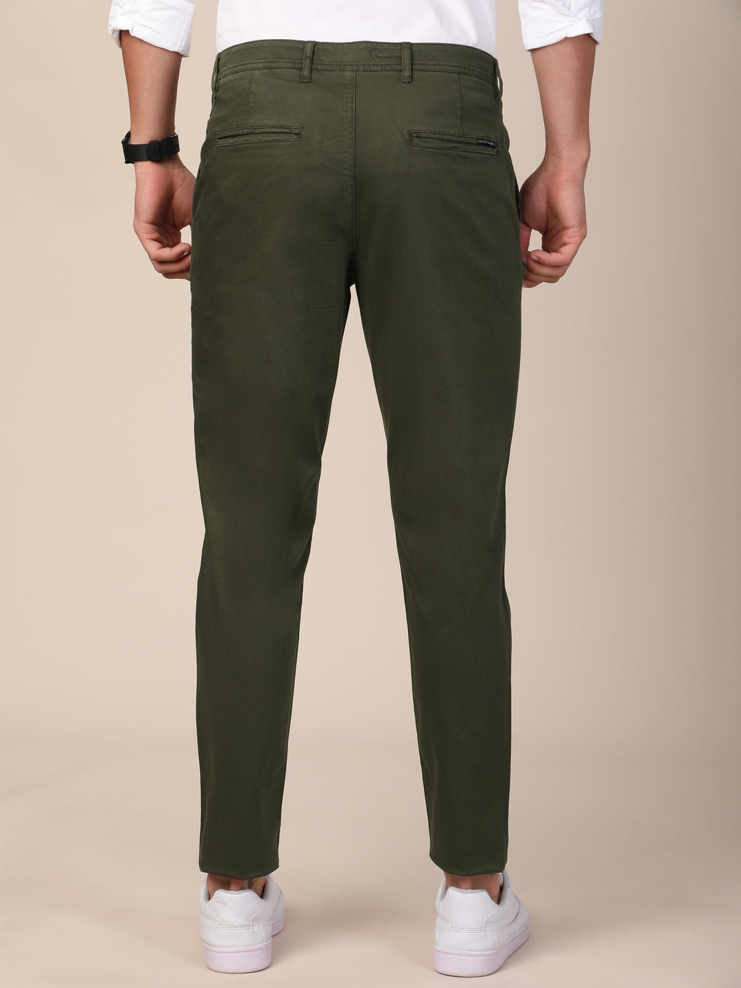 MERCHANT MARINE Men Olive Green Slim Fit Chinos Trousers