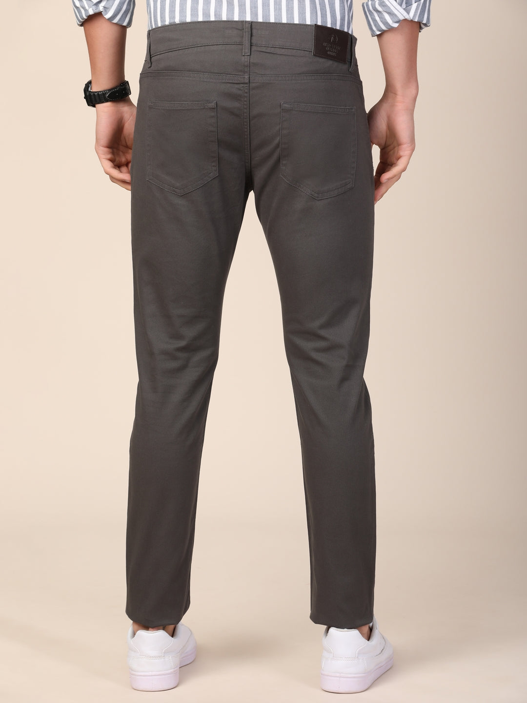 MERCHANT MARINE Men Grey Slim Fit Solid Cotton Trousers