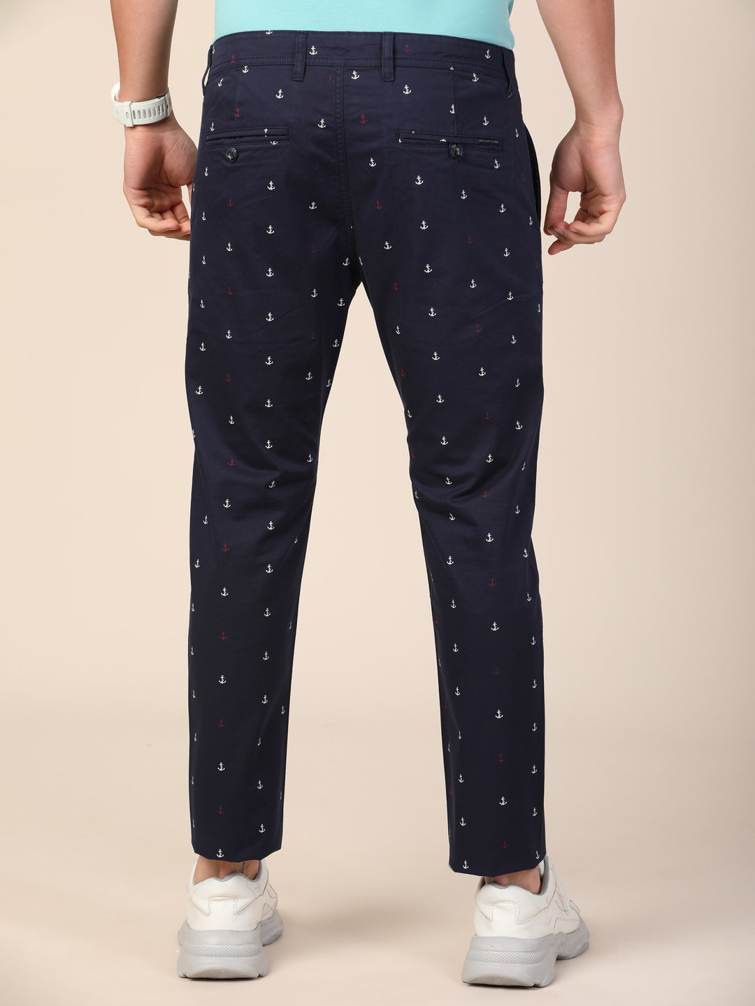 MERCHANT MARINE Men Navy Blue Printed Slim Fit Chinos