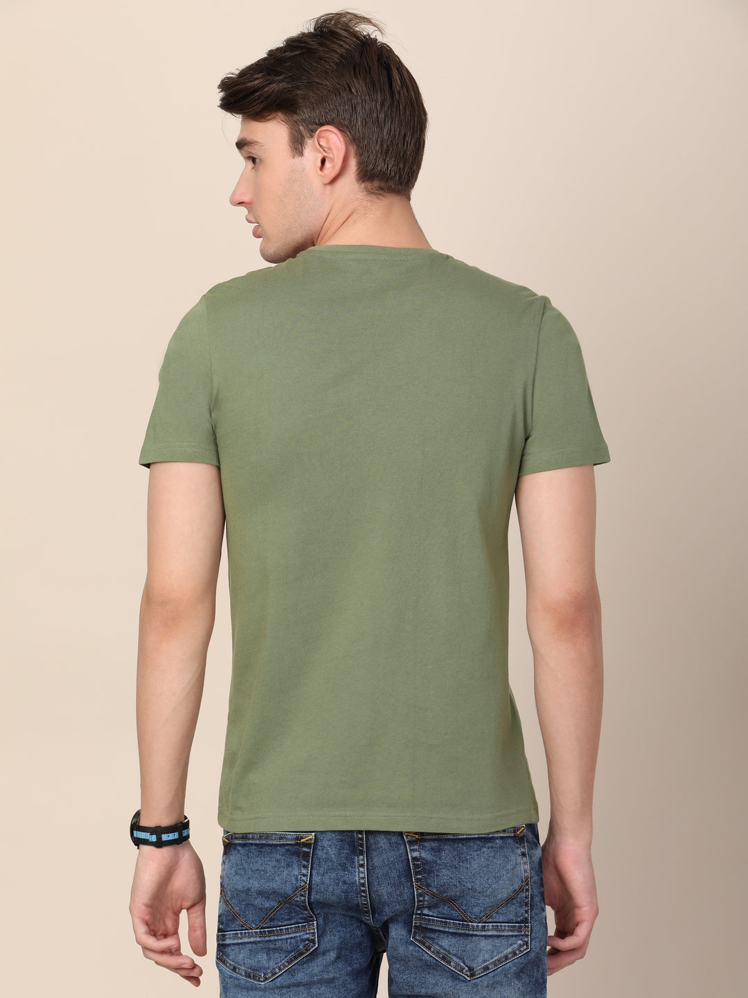 MERCHANT MARINE Men Olive Green Pure Cotton T-shirt