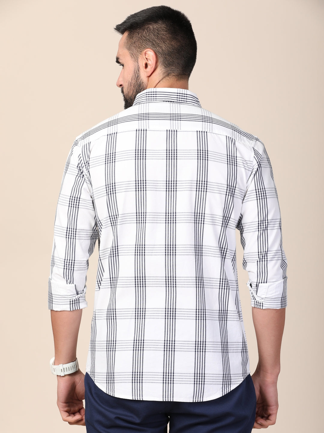 MERCHANT MARINE Men White Classic Slim Fit Checked Cotton Casual Shirt