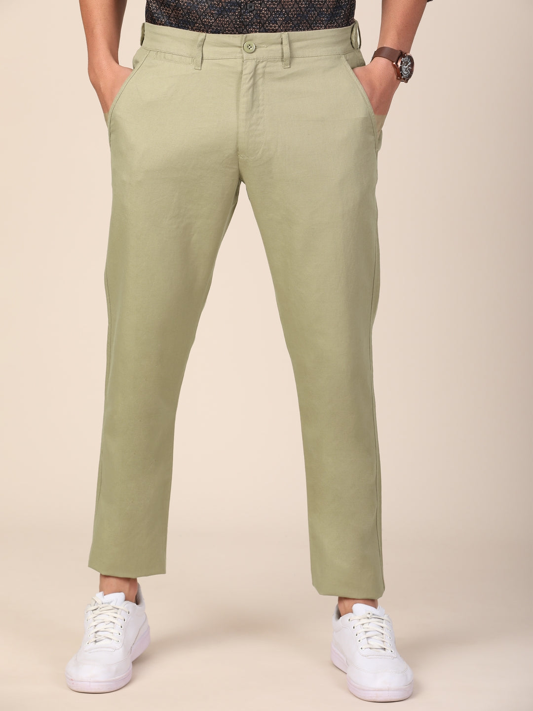 merchant-marine-men-khaki-solid-cotton-linen-regular-trousers