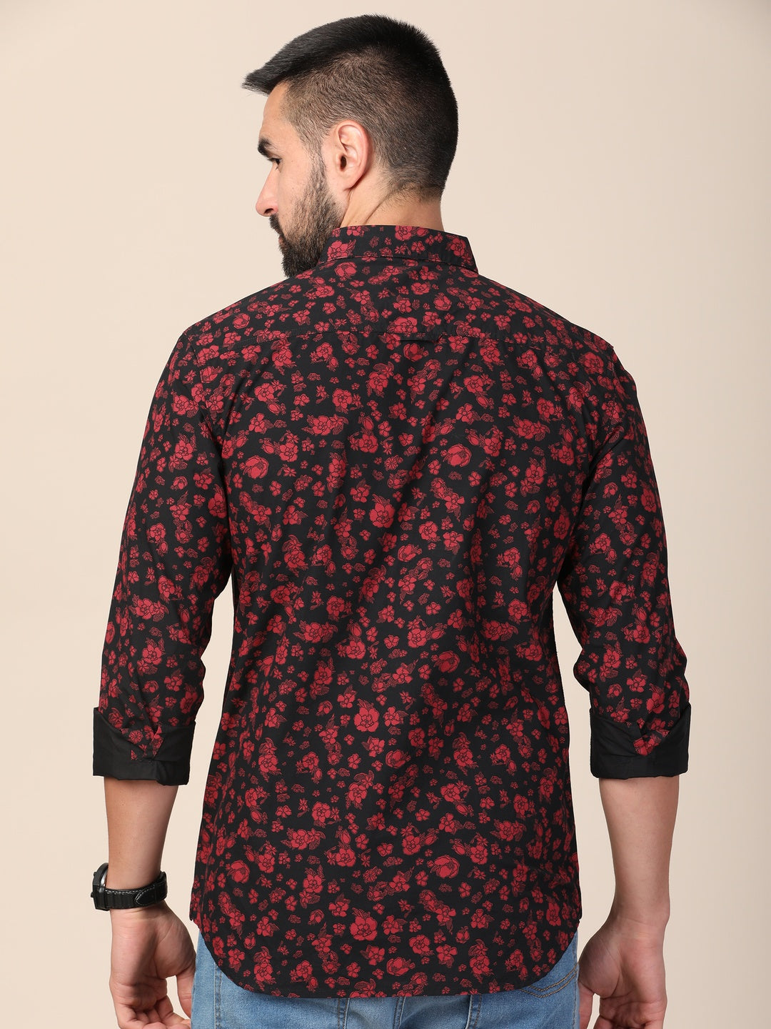 MERCHANT MARINE Men Classic Slim Fit Floral Printed Casual Cotton Shirt