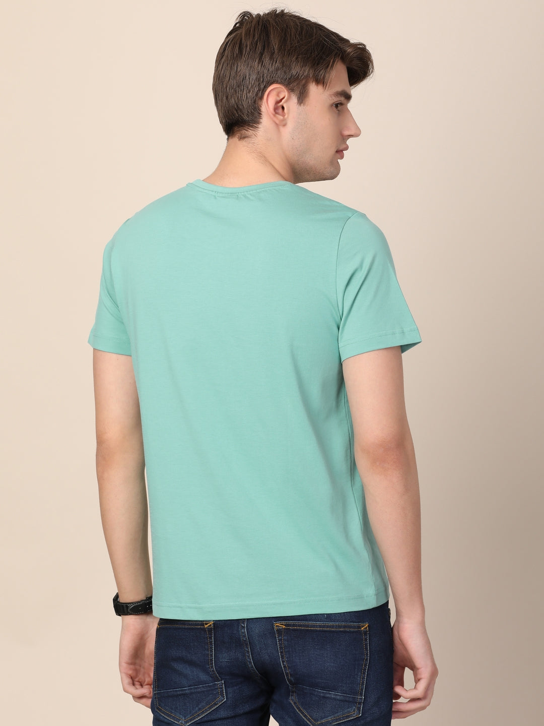 MERCHANT MARINE Men Turquoise Blue Pure Cotton T-shirt