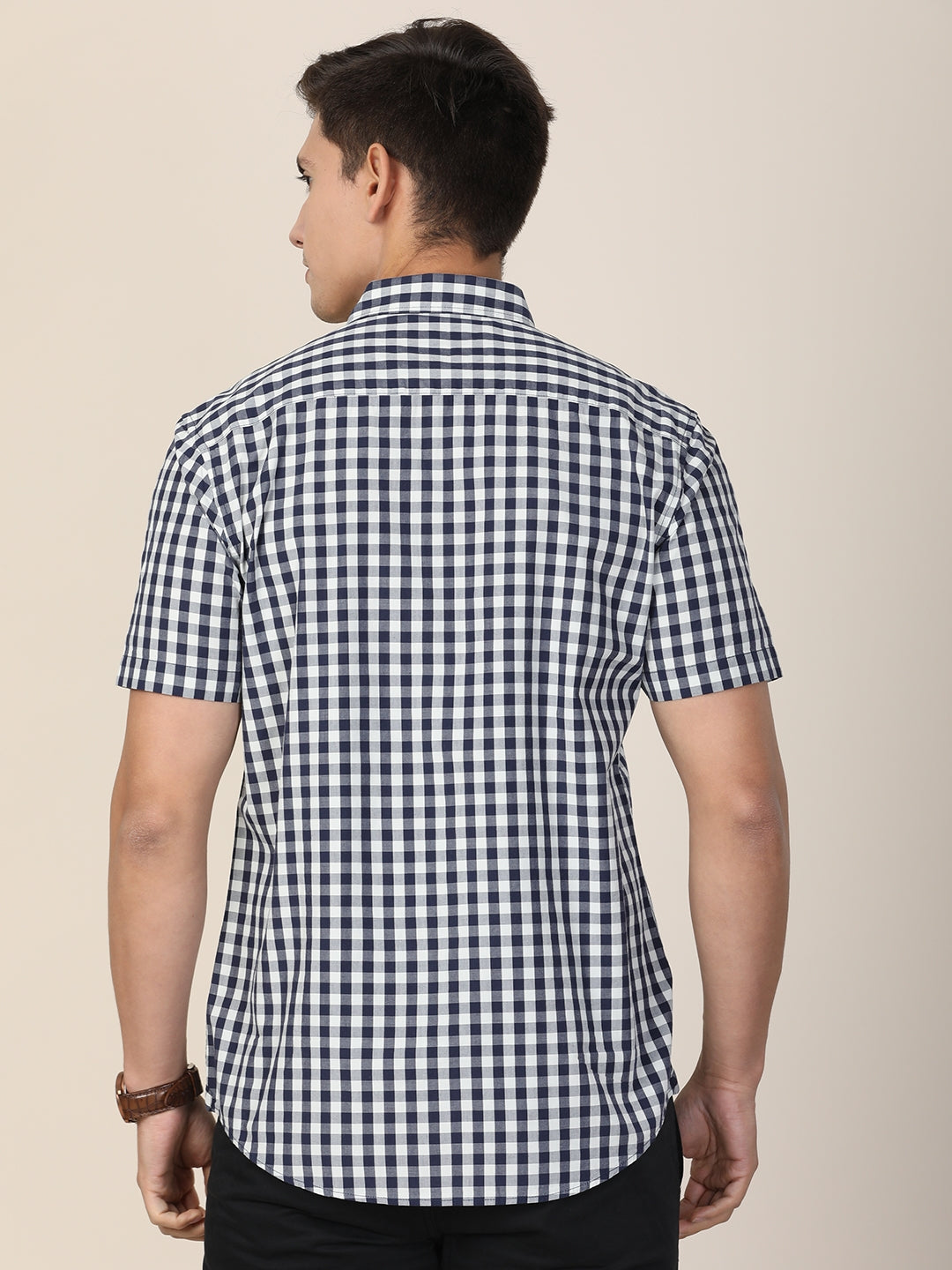 MERCHANT MARINE Men White & Blue Classic Slim Fit Gingham Checked Casual Shirt