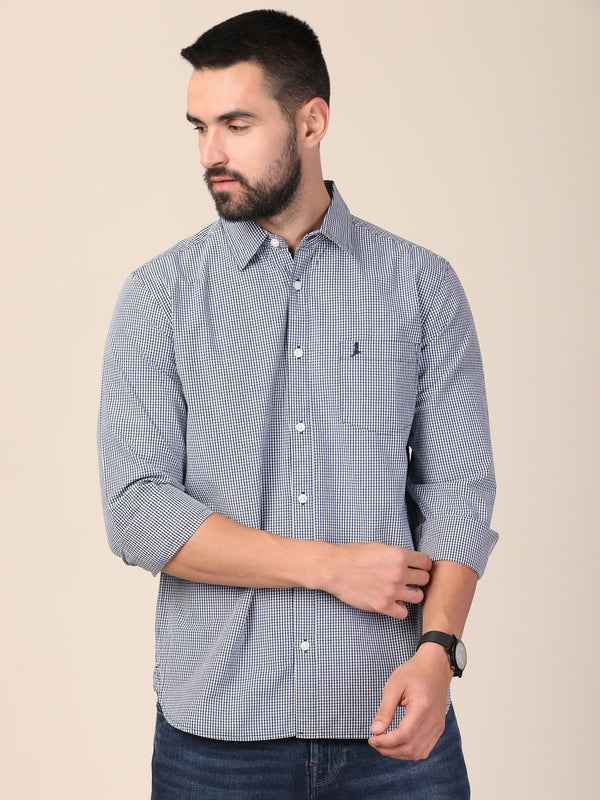 Men's Premium Regular Slim Fit Check Shirts -  (Blue Gingham Checks)