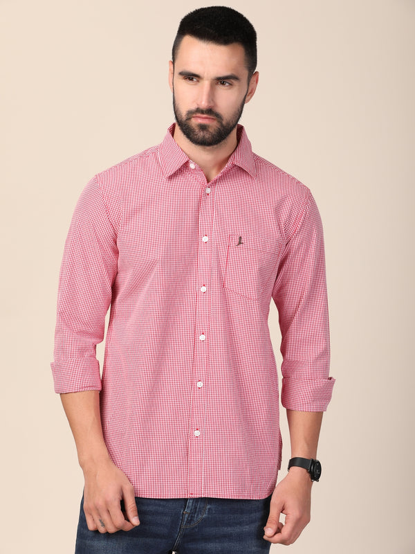 Men's Premium Regular Slim Fit Check Shirts -  (Red Gingham Checks)