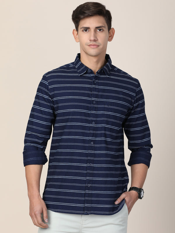 Mens Indigo Stripe Shirts Full Sleeves
