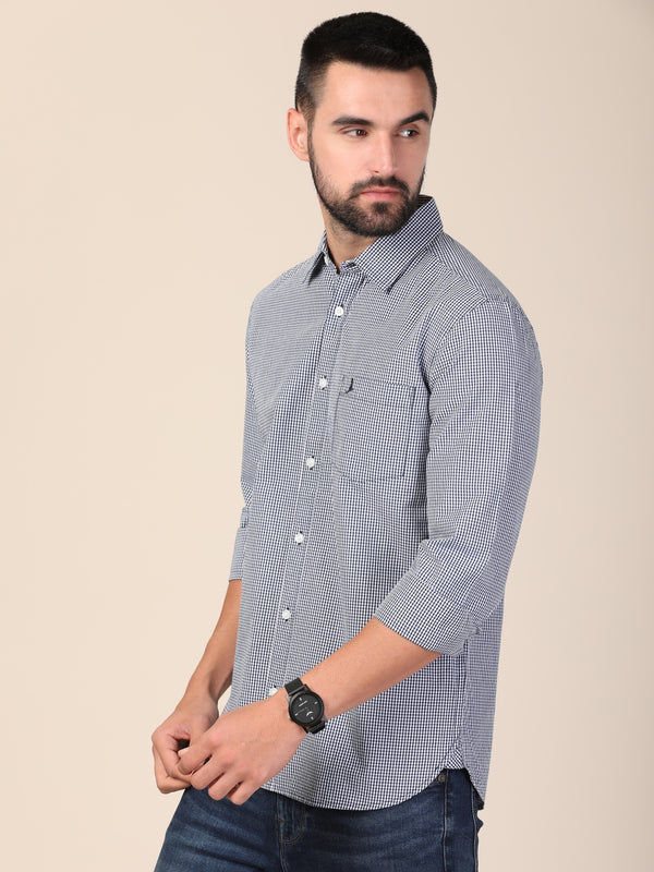 Men's Premium Regular Slim Fit Check Shirts -  (Blue Gingham Checks)