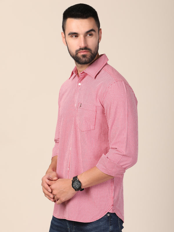 Men's Premium Regular Slim Fit Check Shirts -  (Red Gingham Checks)