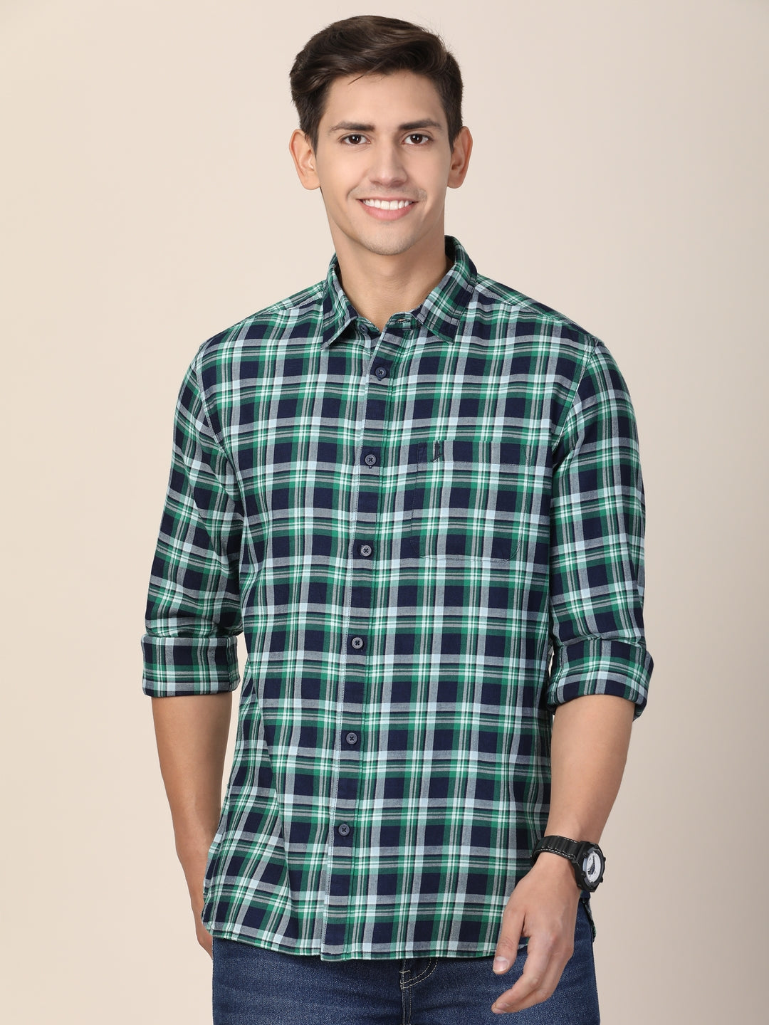 Mens Indigo Check Shirts