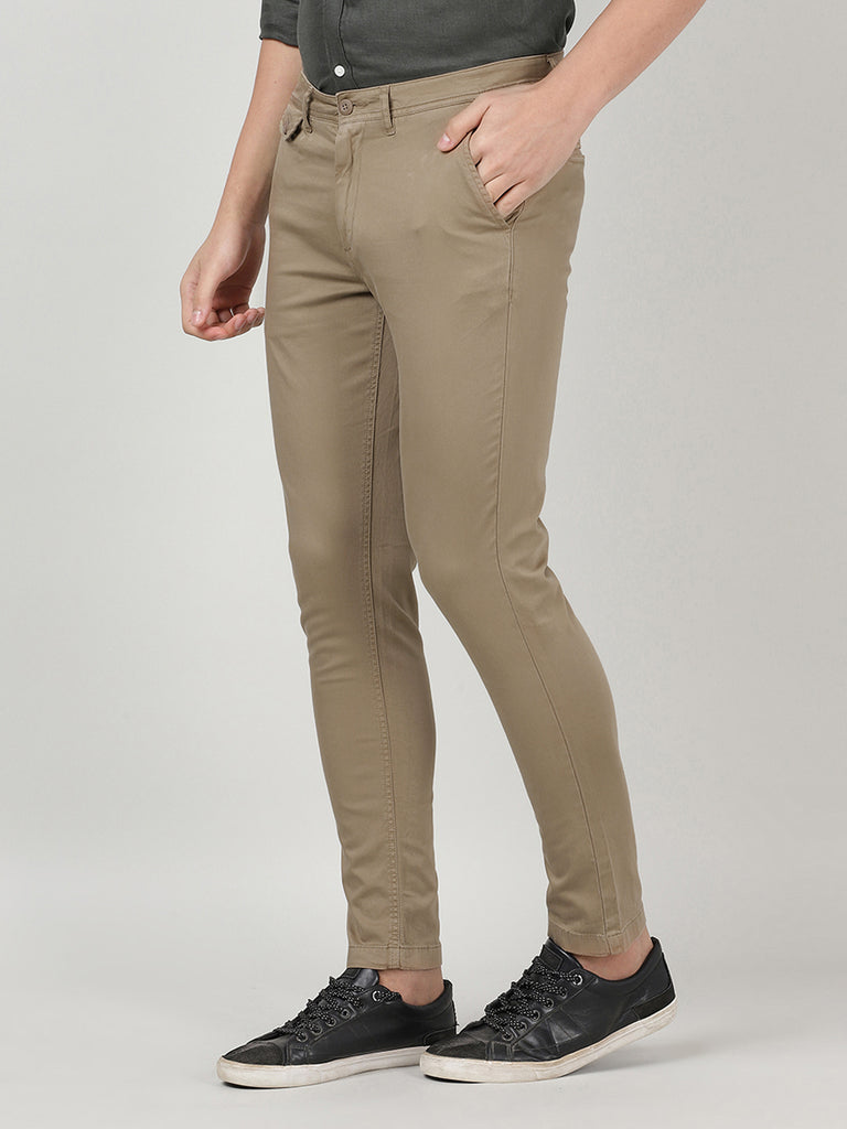 Spykar Beige Cotton Regular Fit Straight Length Trousers For Men   vot02bbcp019beige