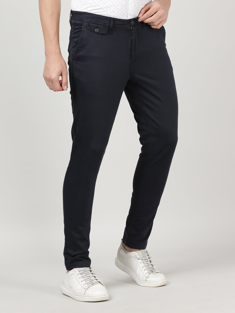 Blue Low Rise Slim Fit Chinos