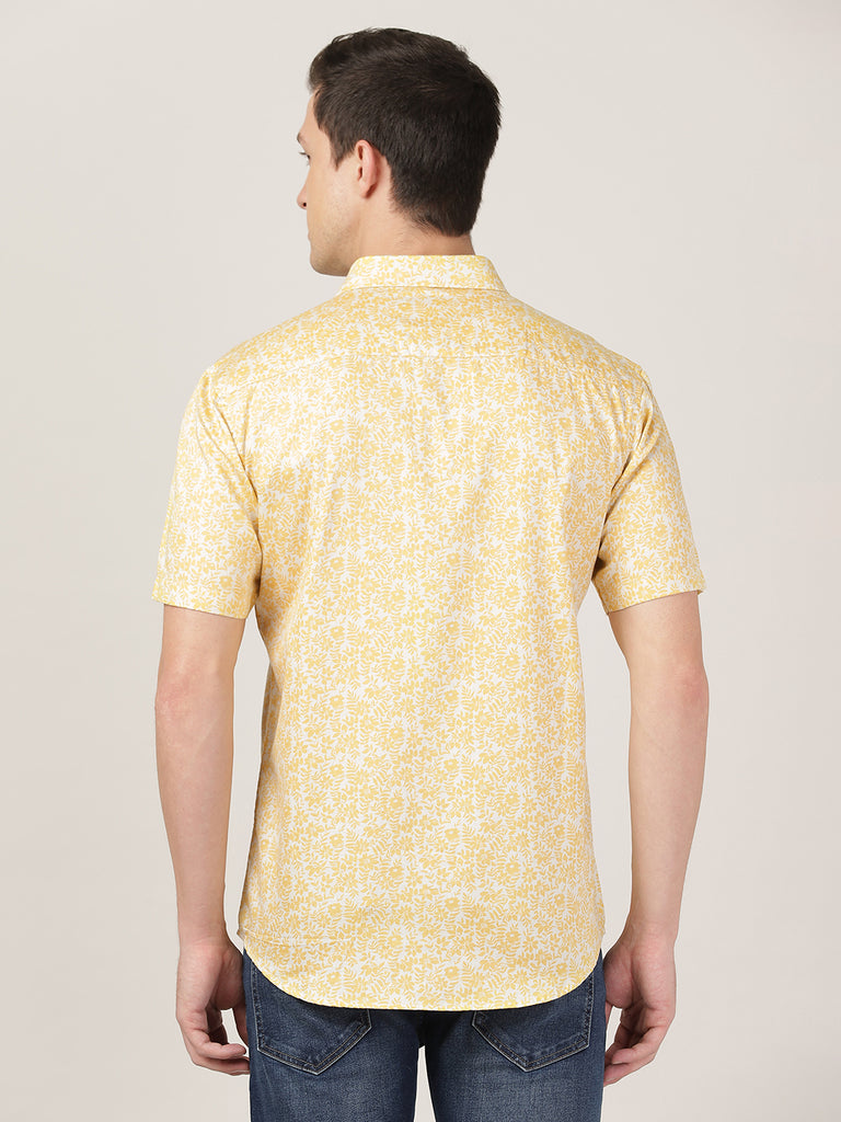 Buy Yellow Floral Block Printed Shirt For Men Online