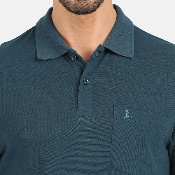 Men's Comfort Fit Polo T Shirt with Pocket - Deep Lagoon